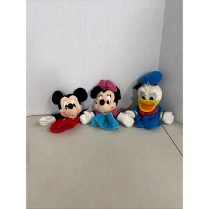 Vintage Disney Mattel Mickey Minnie Mouse Donald Duck Plush Hand Puppets Set 3